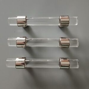 Lot of 3 Modern Clear Acrylic Lucite Silver Banded Drawer Pulls Handles 2.75"